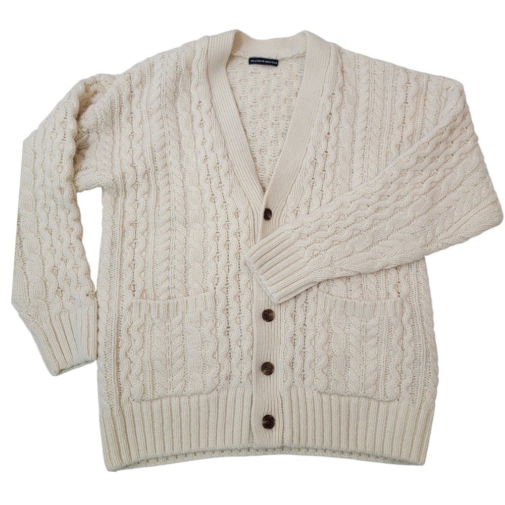 Brandy Melville Cream Cable Knit Wool Cardigan Sweater Oversized Fisherman MH382